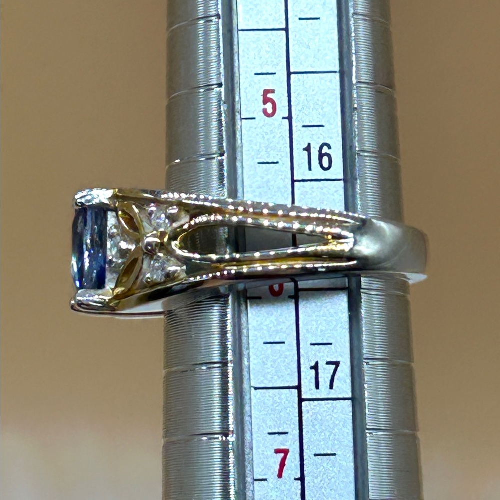 Michael Valitutti Blue Sapphire Diamond 925 Sterling Silver 18K Gold Ring Size 6 - Picture 7 of 9